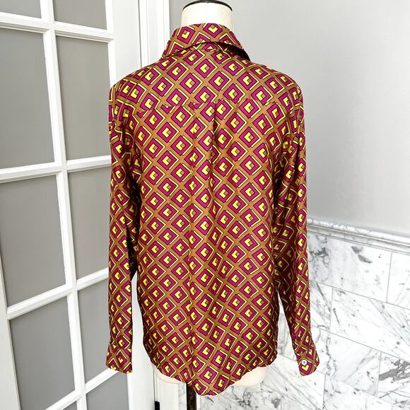 Per Se By Carlise Silk Button-down Blouse Modern Geometric Print  Size 6 - Picture 5 of 8
